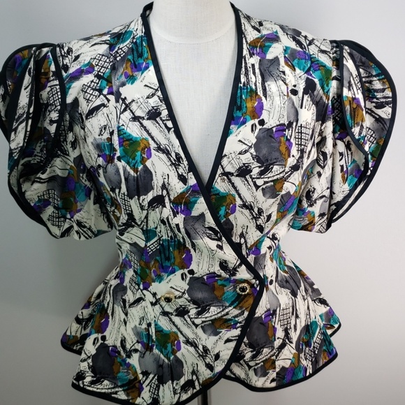 GET YOUR 80S ON! 100% SILK 2 PIECE OUTFIT SIZE 8 - Picture 2 of 7
